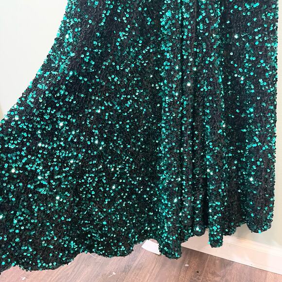 Love & Lemonade Green Sequin Dress Lace Up Backless Mermaid Maxi size XS NWT - Picture 4 of 15